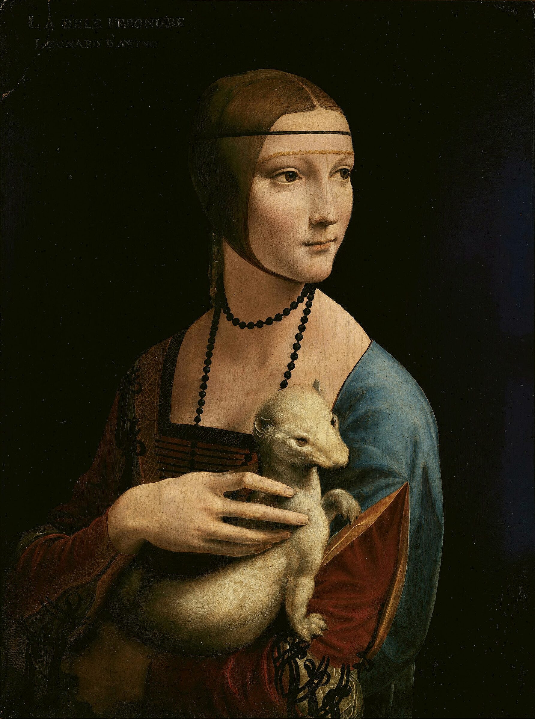 Woman holding a weasel, Renaissance painting.