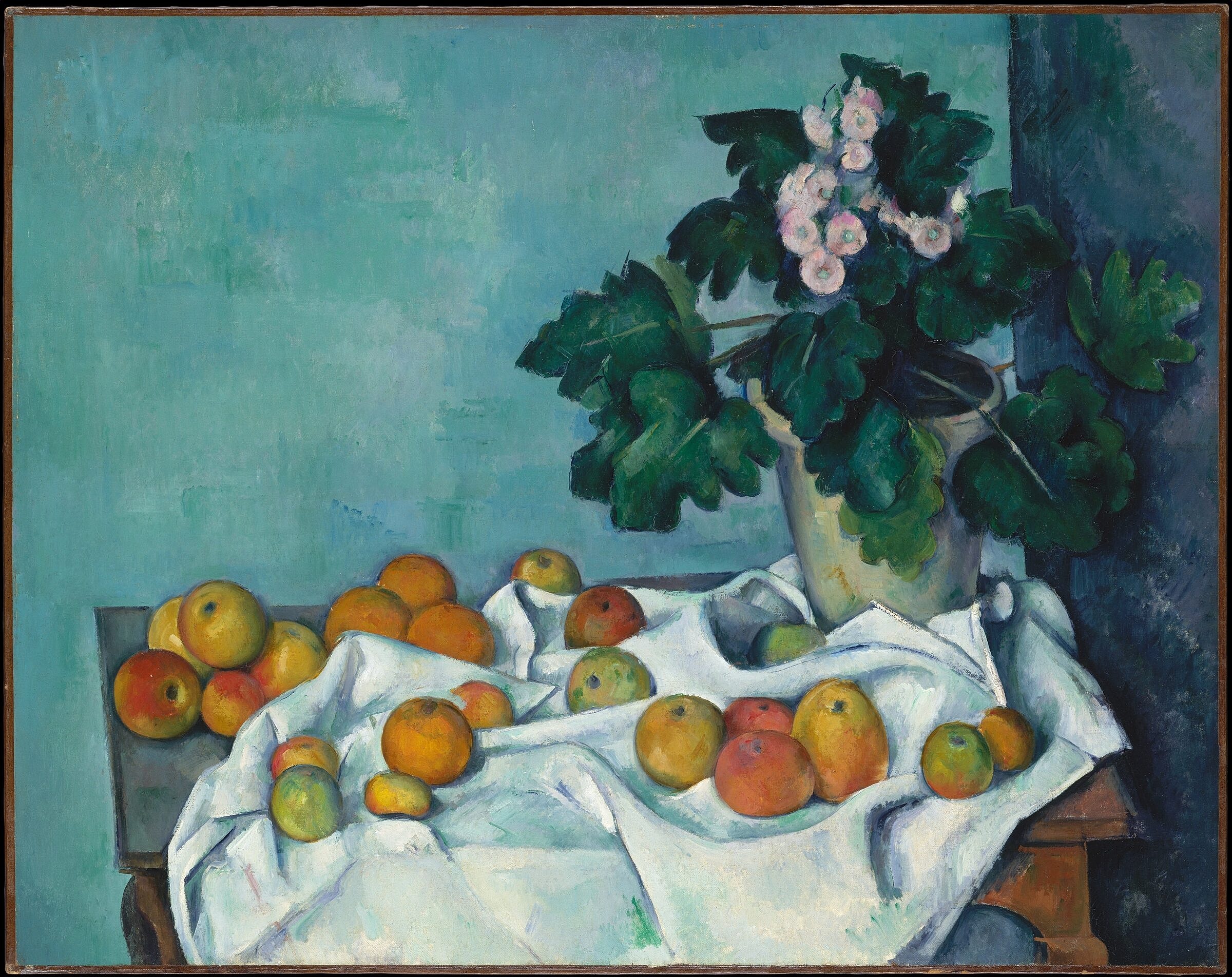 Still life with fruits and flowers arrangement.