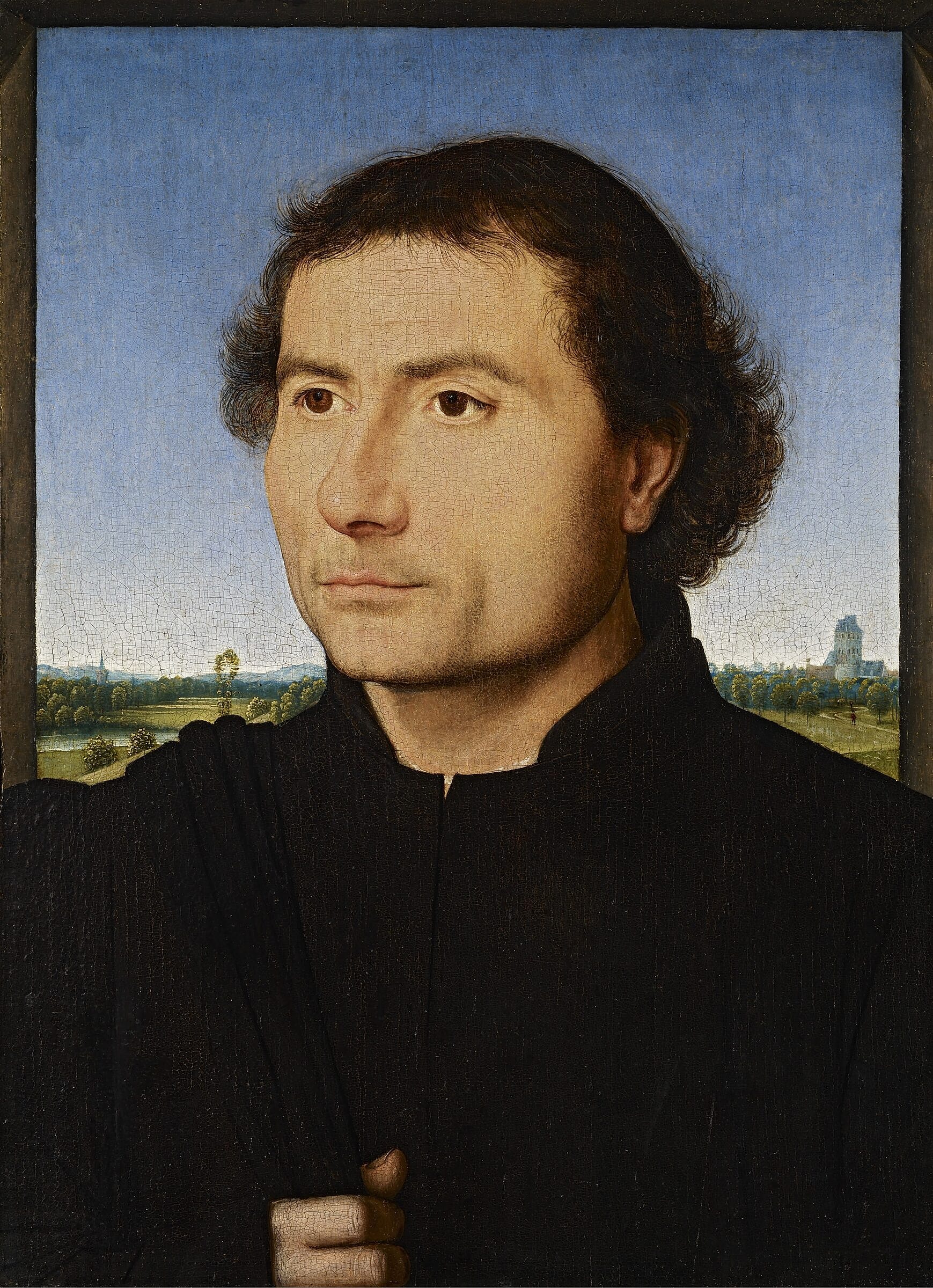 Portrait of a man with a landscape background