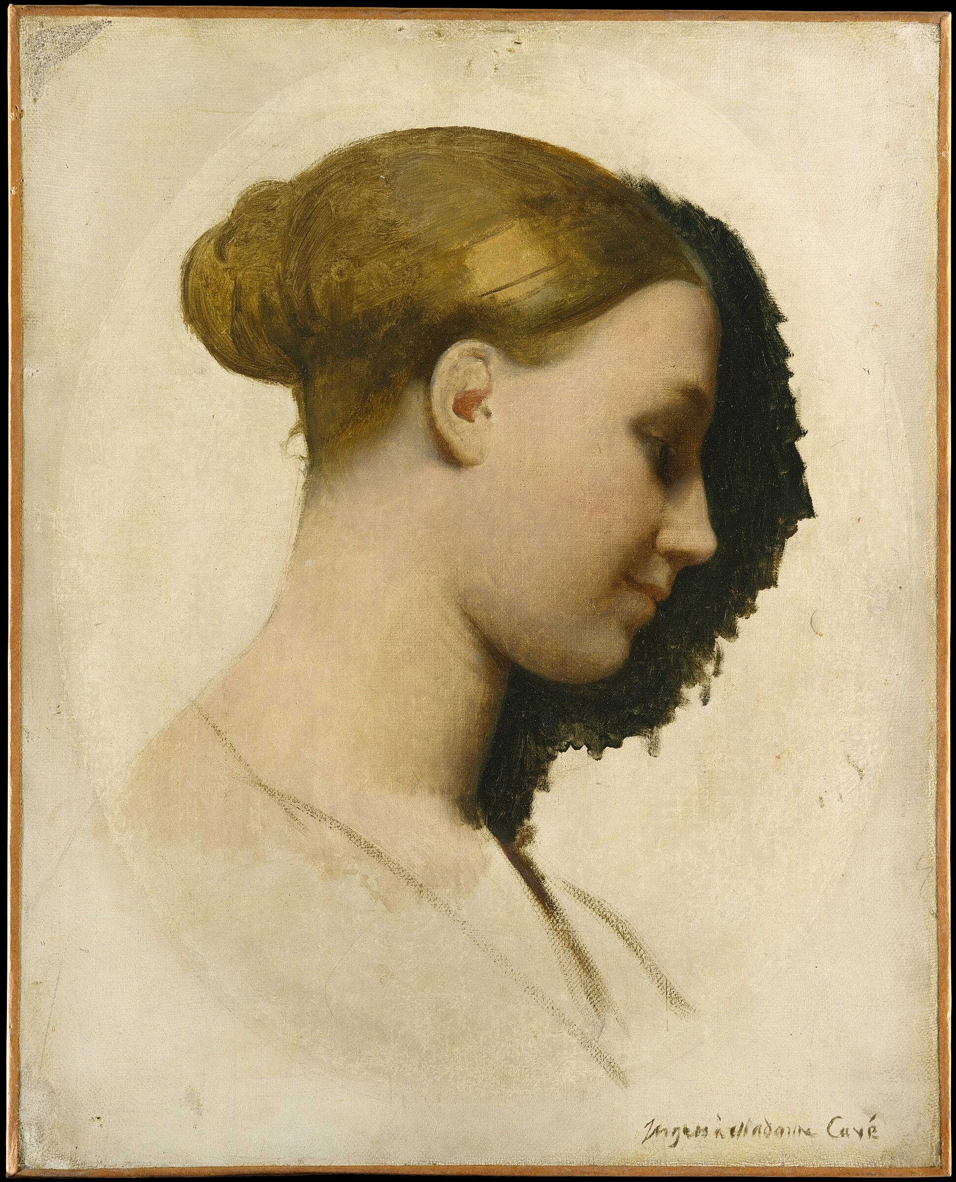 Profile portrait of a young woman.