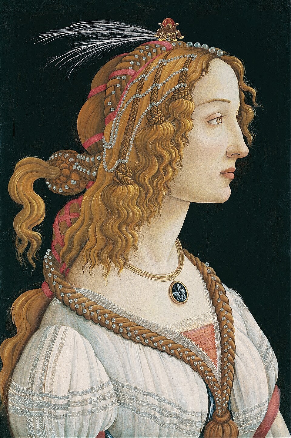 Profile portrait of a woman with elaborate hairstyle.